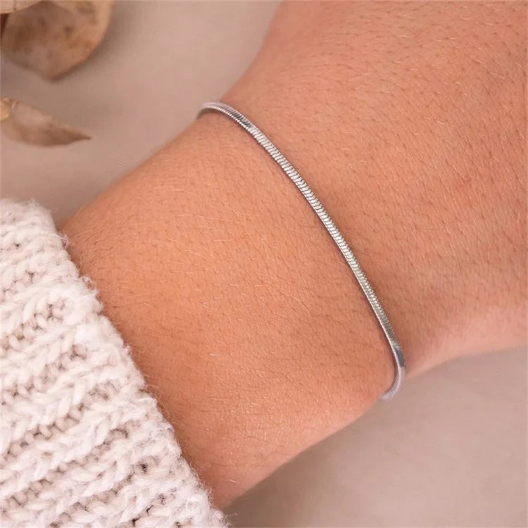 Minimalist  IP Plating 14K Gold 1mm 1.5mm 2mm 16.5cm 18cm 19cm Stainless Steel Snake Chain  Bracelet