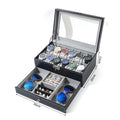 Hot Sale Double Layer Leather Drawer Design Watch Case 12 Slots Watch Jewelry Box with Transparent Glass Lid