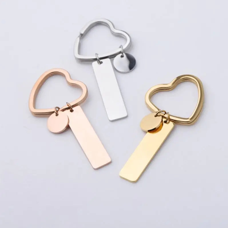 Custom Name Keychain Souvenir Blank Heart Stainless Steel Key Chains Rose Gold Plated Zinc Alloy Blank Laser Engraving Keychain