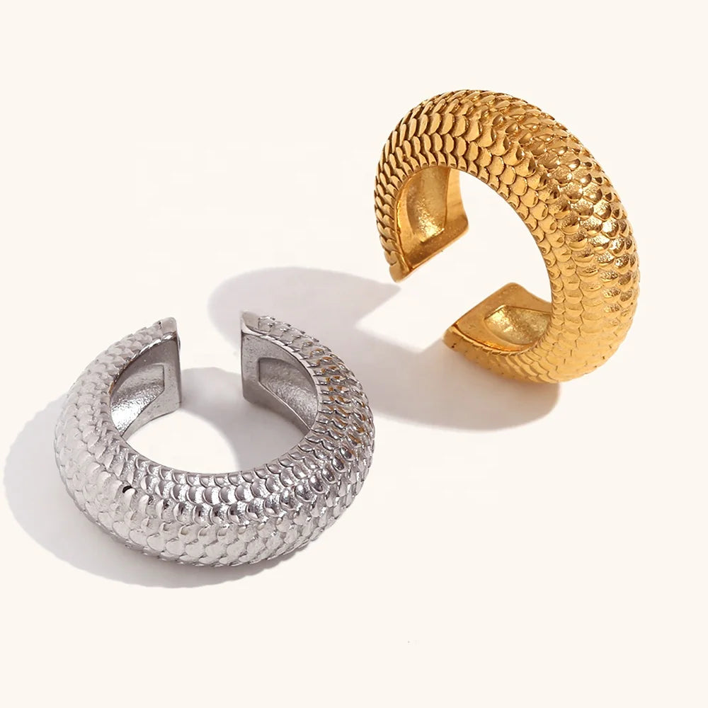 Dingran Fashion Design Non Pierced Cuff Earring Stainless Steel Fish Scale Design Chunky Clip on Earrings