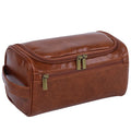 Custom Logo Men's PU Waterproof Toiletry Bag - Luxury Faux Leather Cosmetic Pouch with Hook Travel Shaving Kit OEM/ODM