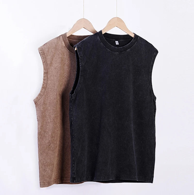 ET-096 Custom Mid Weight 230 Gsm Vintage t Shirt Sleeveless Men Tee Streetwear Washed tank Top for Men
