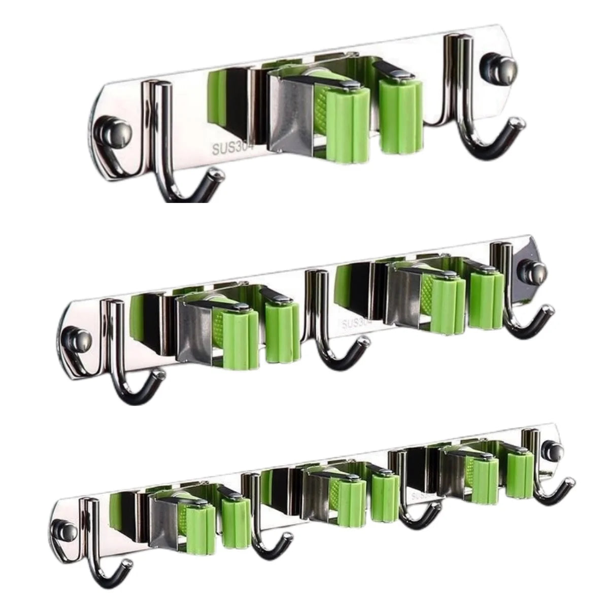 Wholesale Stainless Steel Broom Holder Wall Mount Garden Tool Organizer Mop Hanger Wall Mounted Garage Storage Heavy Duty Hooks