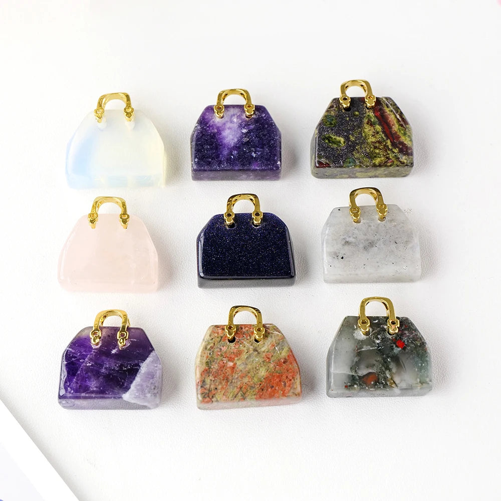 Wholesale Natural Stone Mixed Material Quartz Crystal Carving Mini Bag Crafts Ornament
