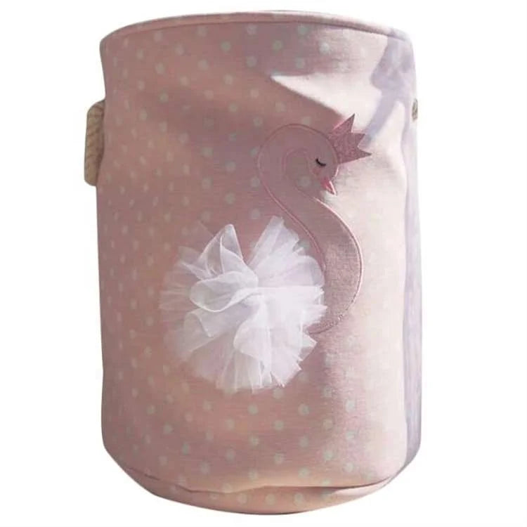 HelloWorld Household Storage Tools Fabric Folding Trash Basket Cartoon Fur Ball Toy Storage Bucket Cute White Yarn Swan Storage Bucket