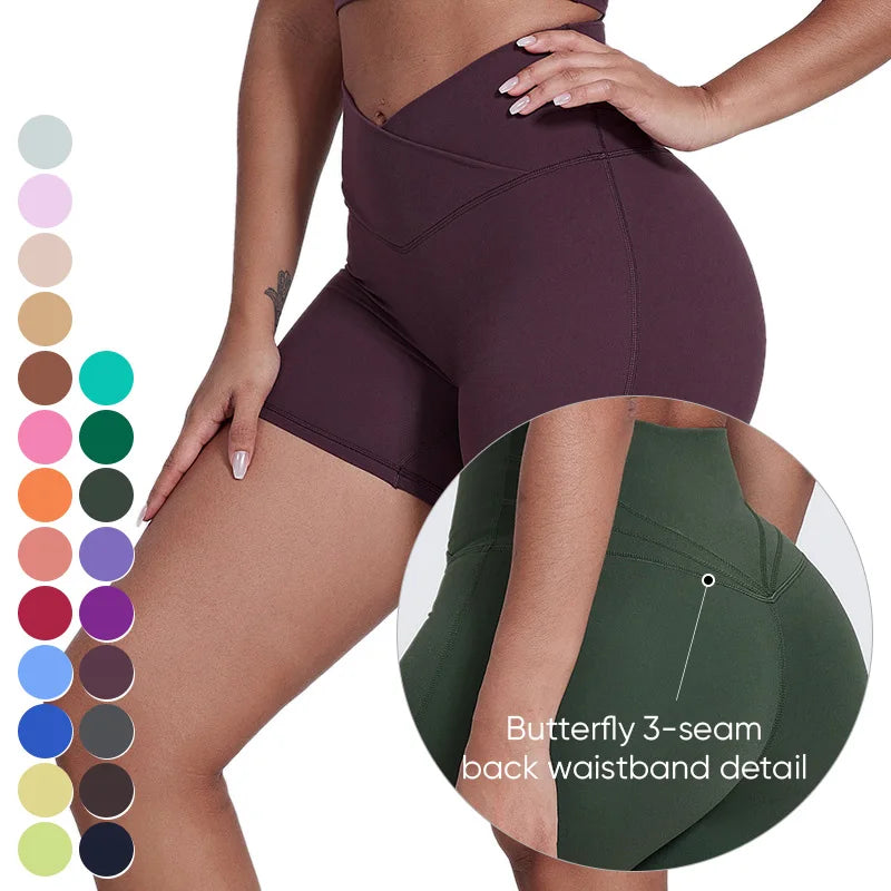 Cross V Waist 3-seam Back Waistband Yoga Shorts Wholesale Running Sports Shorts Short Gym Fitness Leggings Yoga Shorts for Women