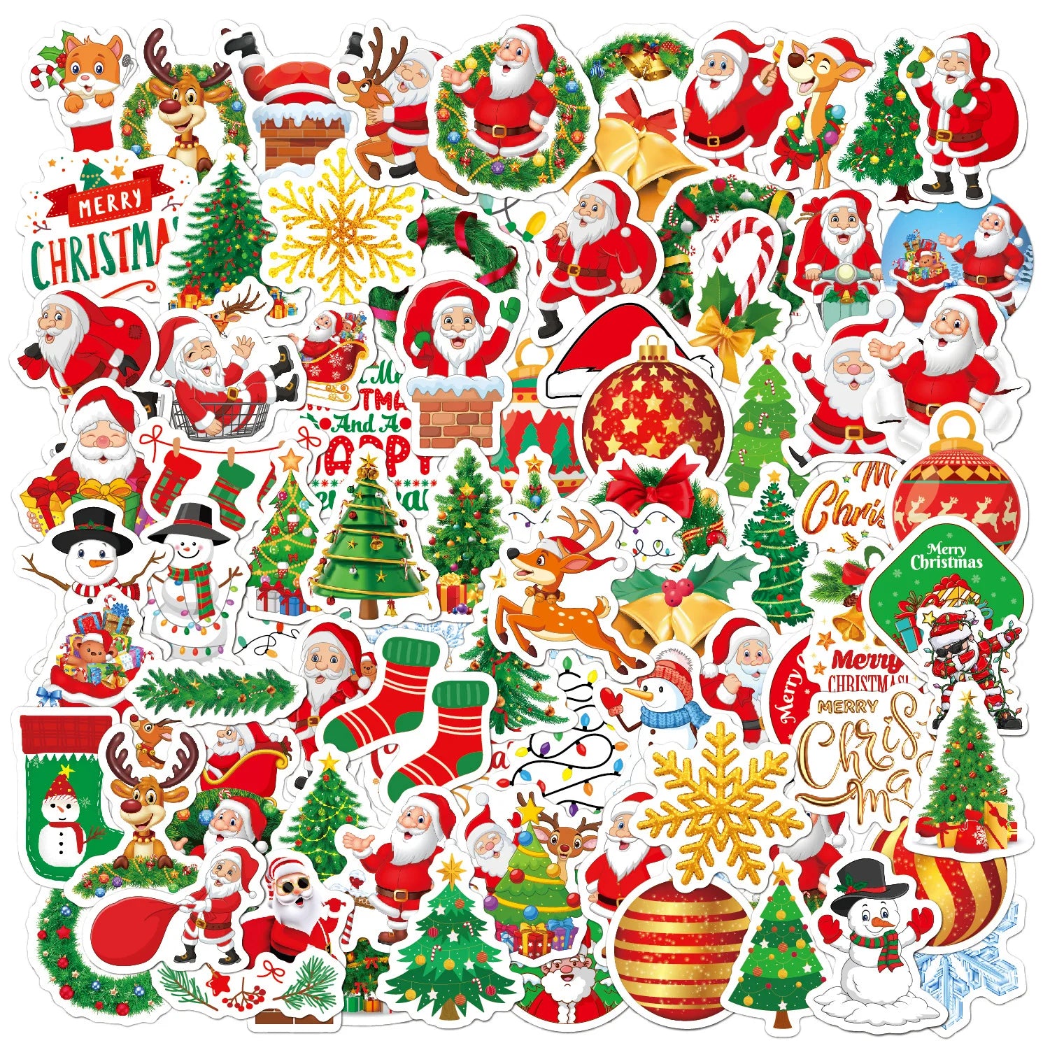 Waterproof Cartoon Merry Christmas Sticker for Kids Holiday Decorate Cute Vinyl Pvc Adhesive Doe Cut Stickers