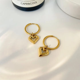 Titanium Steel Gold-plated Heart Pendant Earrings Fashion Jewelry Stainless Steel Gold-plated 18k Earrings for Women