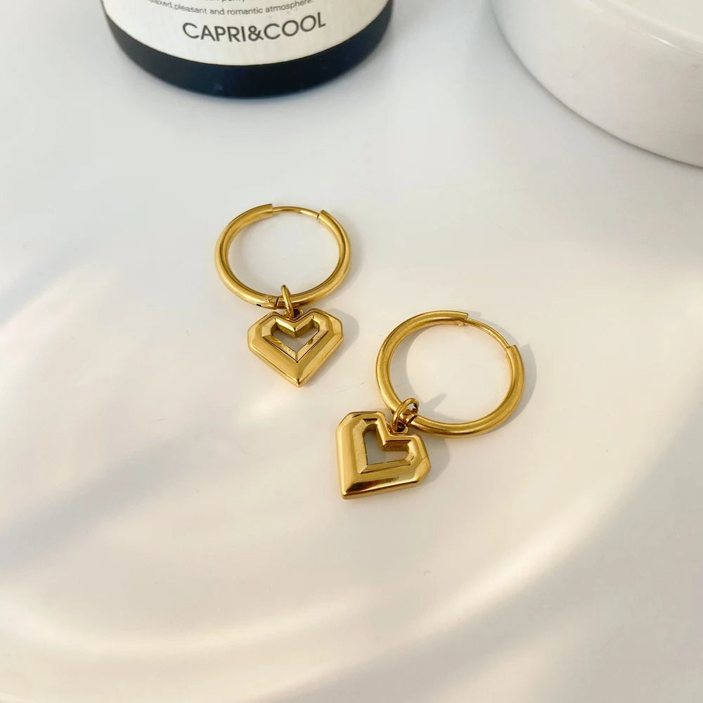 Titanium Steel Gold-plated Heart Pendant Earrings Fashion Jewelry Stainless Steel Gold-plated 18k Earrings for Women