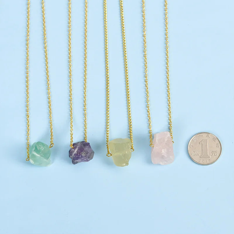 High Quantity 18k Gold Chain Natural Stone Necklace Crystal Raw Quartz Energy Crytal Pendant Necklace for Woman Jeweley