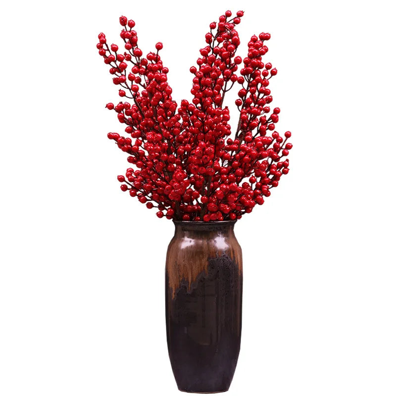 Long Artificial Flower Winter Jasmine Folk Pip Berry Plant Dry Branches for Wedding Home Office Party Hotel Table Vase Christmas
