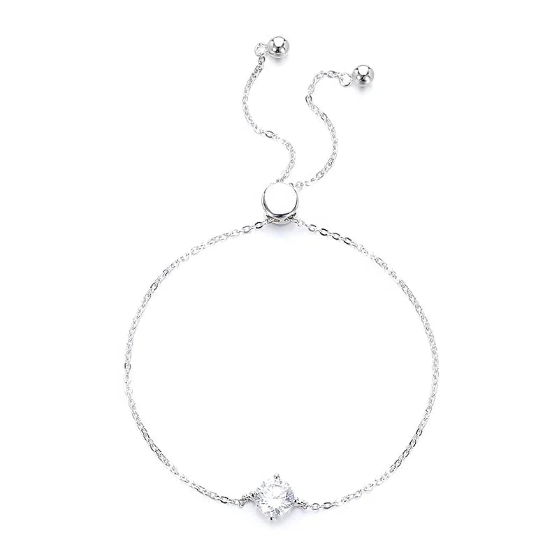 Factory Wholesale 925 Sterling Silver Rhodium Gold Plated Fashionable Moissanite Charm Chain Link Bracelet for Women and Girls