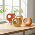 LIVEFUN Special Design Nordic Modern Frosted Bright Color Circle Vase Set Ceramic Donut Tabletop Vase Irregular Wedding Home