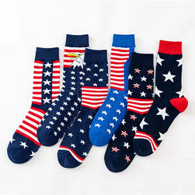 Wholesale Patriotic American Flag Patterned Socks Men Casual Novelty USA Cotton Crew Socks Bulk