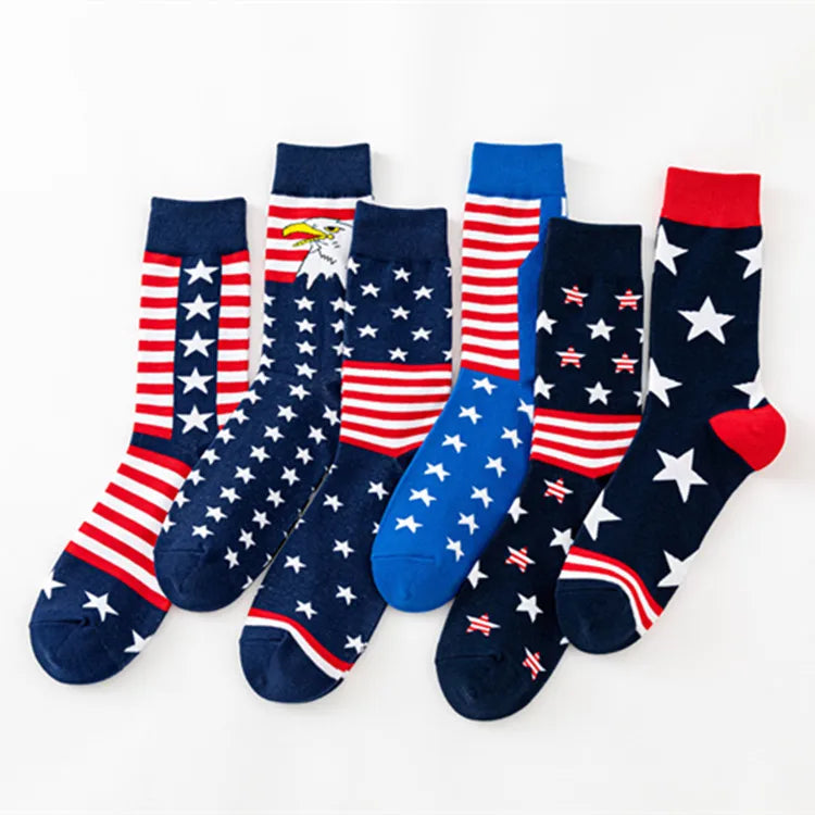 Wholesale Patriotic American Flag Patterned Socks Men Casual Novelty USA Cotton Crew Socks Bulk