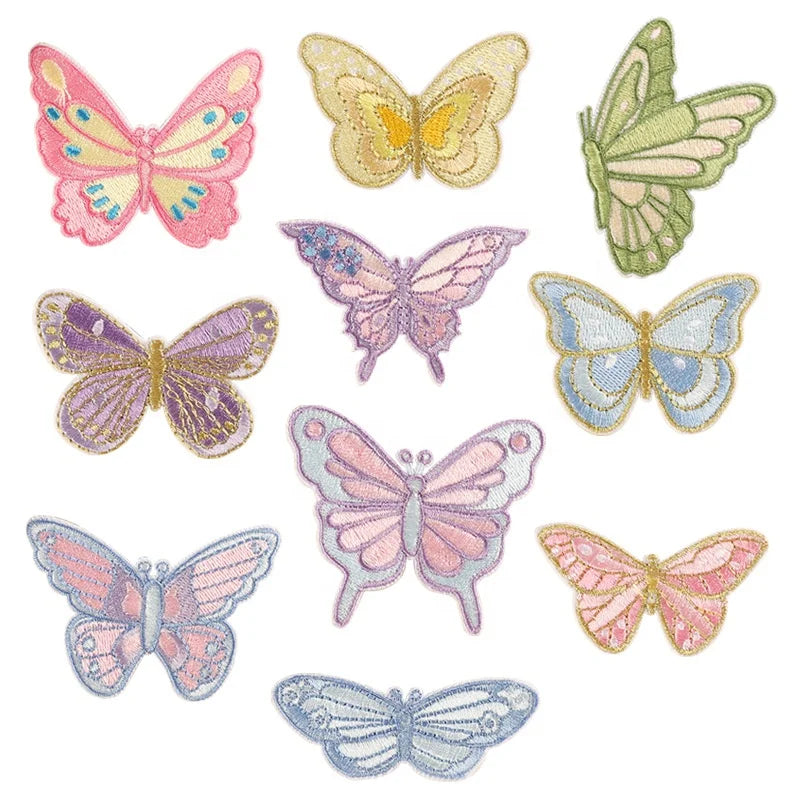 Butterfly Embroidered Denim 3D Self-Adhesive Iron-On Patch with Resin for Hat Use Cartoon Style Lace Decoration