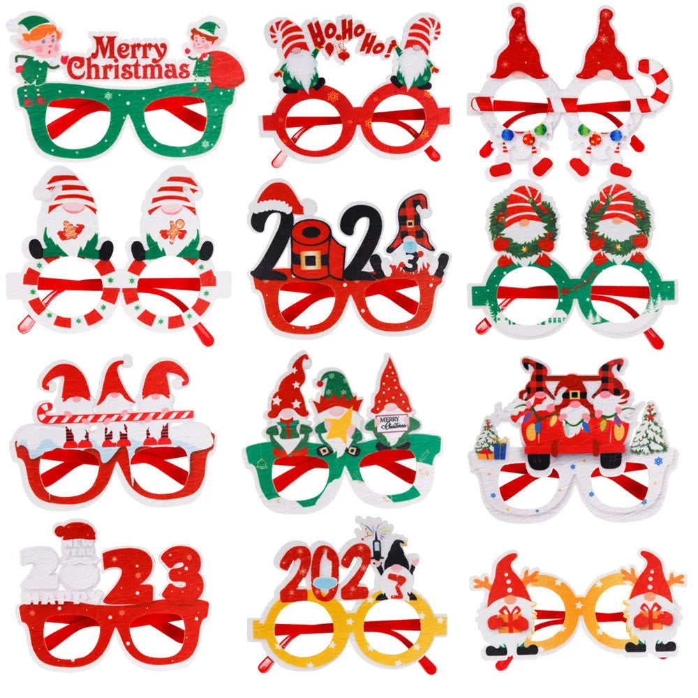 2023 Cute Christmas Glitter Kids Adults Party Glasses Frames New Year Kids Gift Christmas Party Favors Holiday Sunglasses
