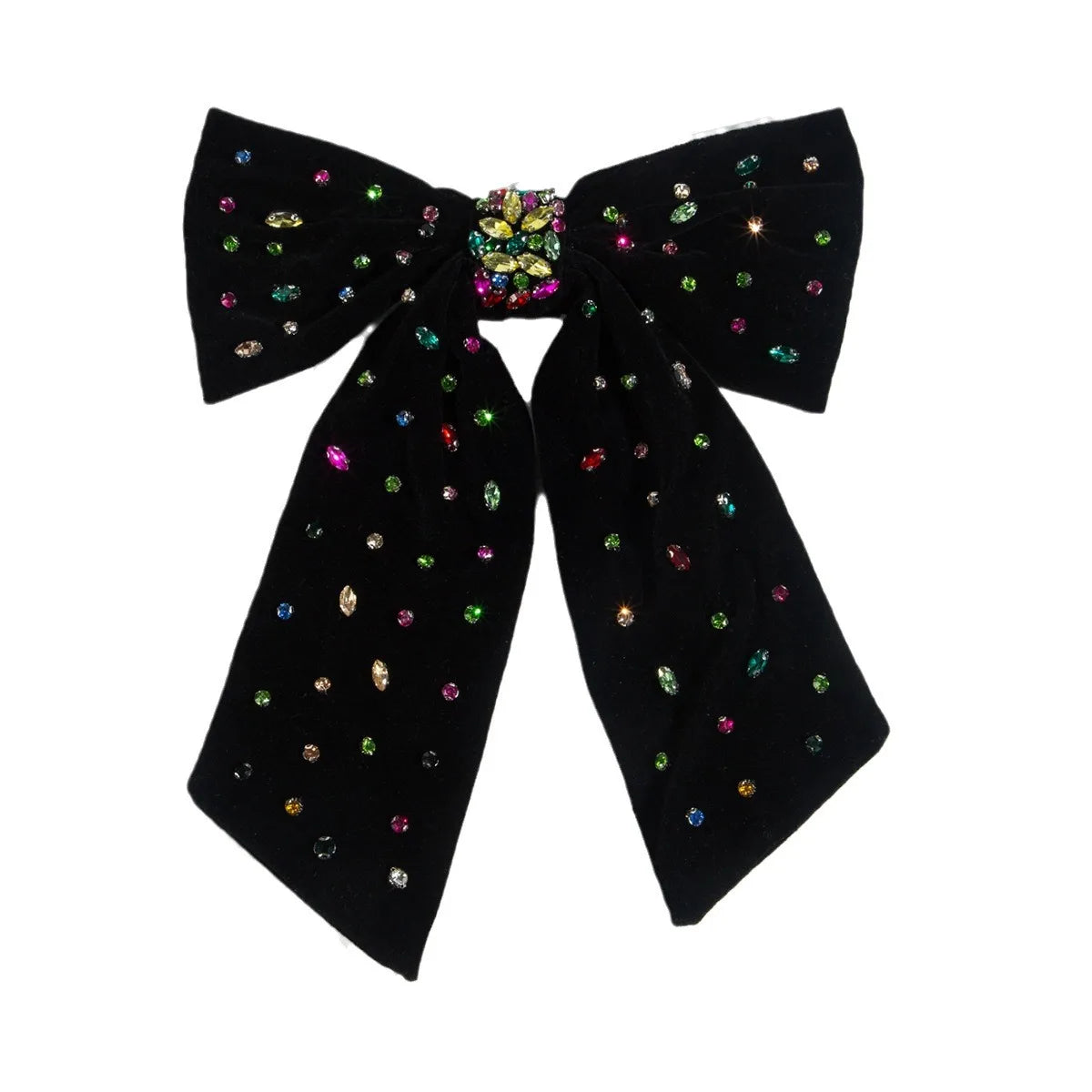 Luxury Custom Rhinestone Handmade Crystals Velvet Ribbon Bow Shape Hair Accessories Hair Pins Dream Bling Hair Clips for Girls