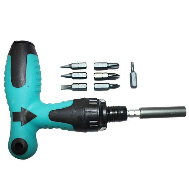 Adjustable Ratchet T Handle Screwdriver with 7pcs Cross Phillips Ph1 2 3 Slotted Flat SL4 5 6 Torx T15 Bits Hand Tools MegaBDM