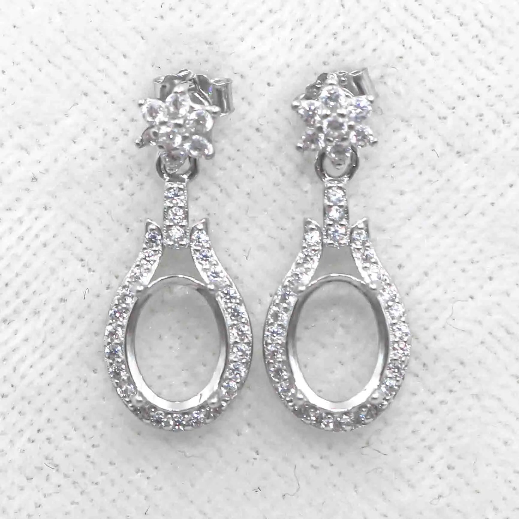 Sterling Silver 6*8mm Semi Mount Stud Eardrops Empty Frame Support Blank Setting S925 Base Without Center Stone DIY for Inlay