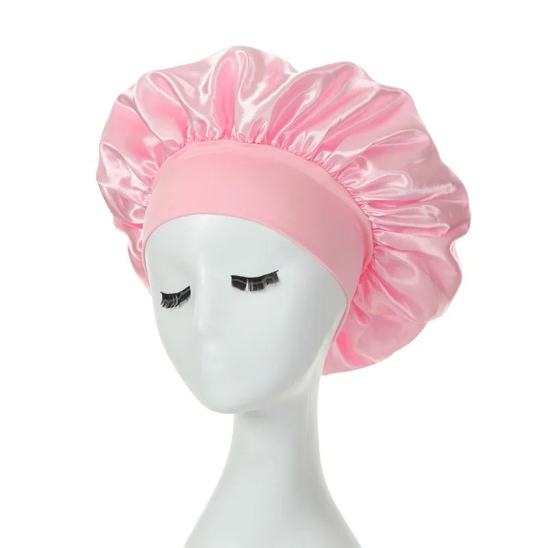 Hot Selling Women Satin Night Sleep Hats Single Layer Head Cover Custom Logo Shower Cap Sleeping Cap Elastic Band Satin Bonnet