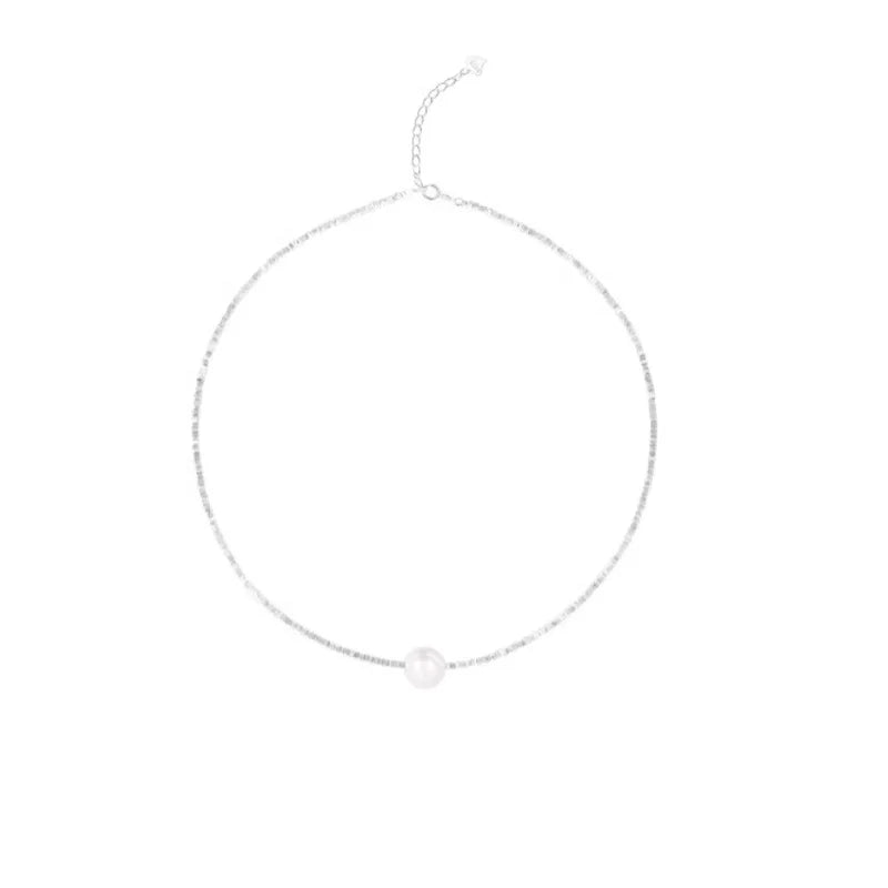 S925 Silver Broken Silver Necklace with 9-10mm Natural Freshwater Pearls Cute Beads Style Tempered Simple Jewelry for Gifts