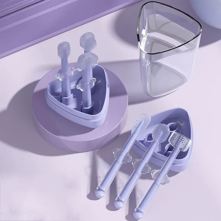 New Baby Oral Care Three-Piece Set U-Shaped Toothbrush and Tongue Cleaner Made of Silicone and Plastic for Newborn Care