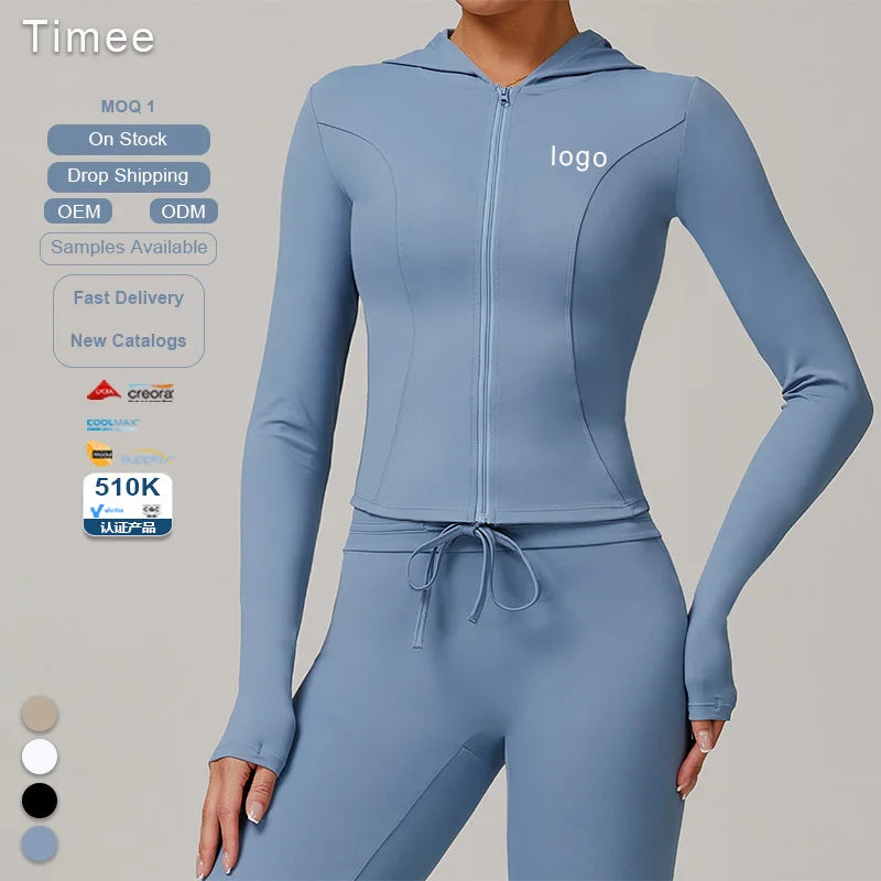 Women's Long Sleeve Sports Zipper Jacket Cool Breathable Anti-Ultraviolet Sun-protective Clothing for Yoga Zippered Sunblock Top