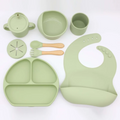 Silicone Baby Tableware Set Feeding Bottles Water Cup Bowl Spoon Fork Bib Cutlery for Kids Dining