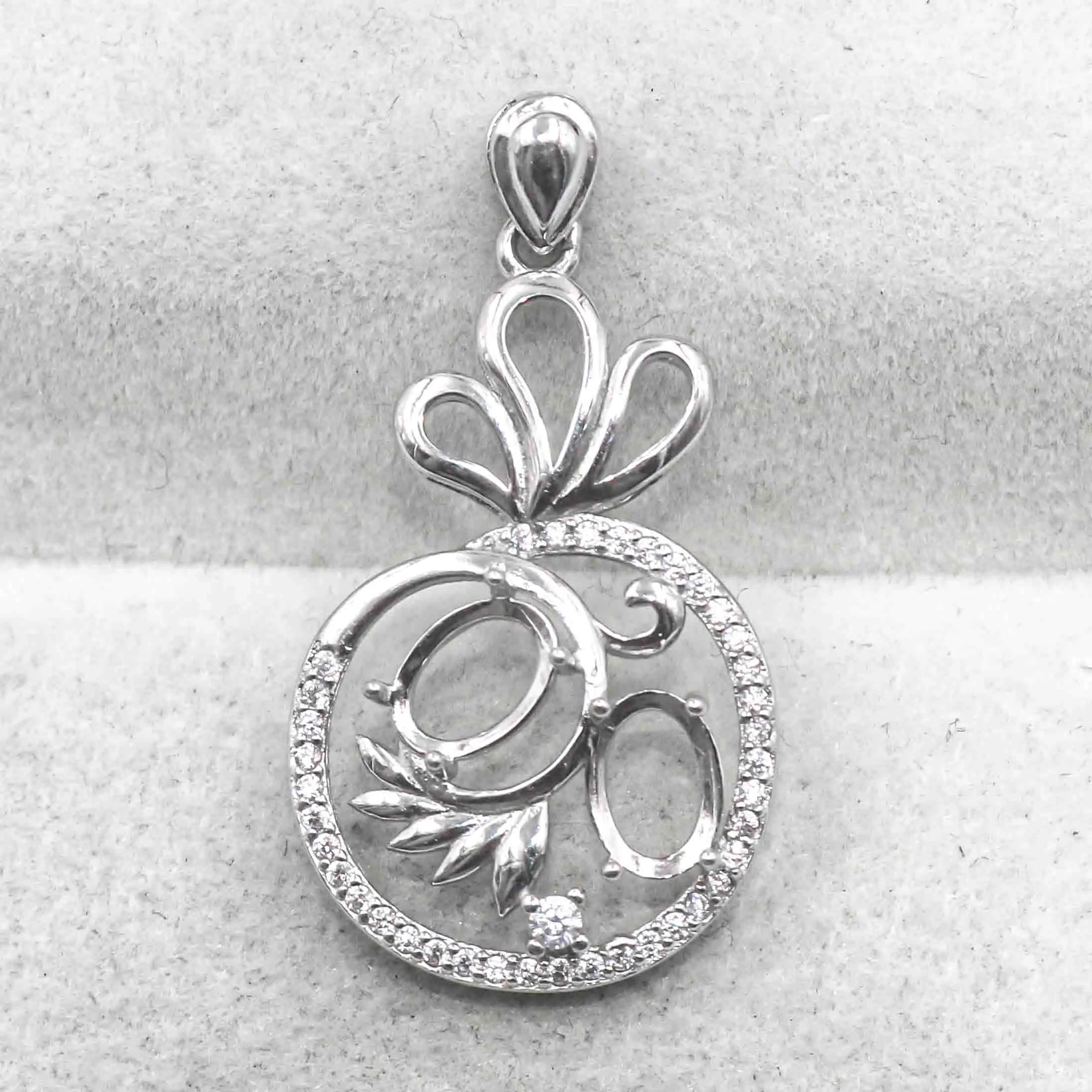 Sterling Silver 5*7mm Semi Mount Pendant Empty Frame Blank Support Setting S925 Base Holder Without Center Stone for DIY Inlay