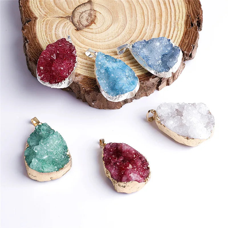 Raw Drop-shaped Healing Agate Geode Natural Gemstones KeyChain Pendant Keyring Crystal Pendant Jewelry Necklaces
