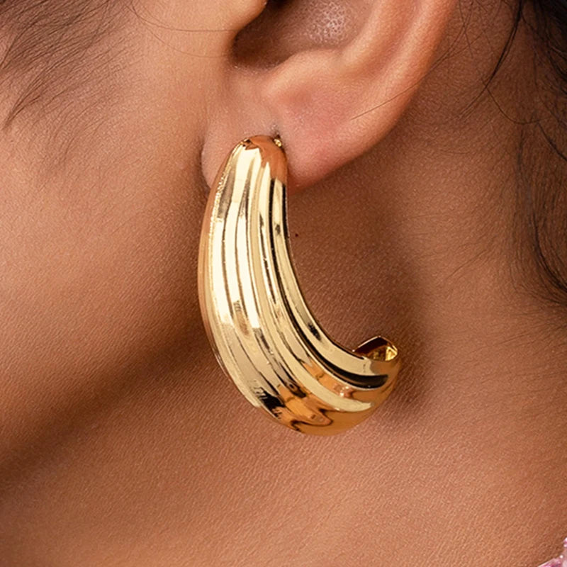 2025 New Arrival Fashion Jewelry New Irregular Geometric Design Exaggerated Earrings Retro Elegant 18k Gold Plated Hoop Earrings