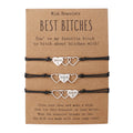 Fashion Weave Adjustable Charm Bracelet Set 3 Hollow Stainless Steel Heart Bracelet for Girl Friendship Jewelry