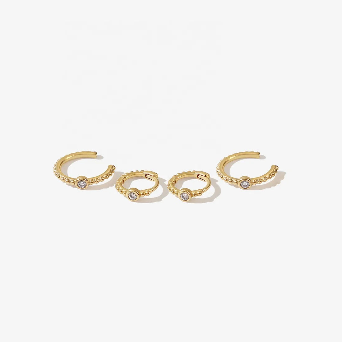 LOZRUNVE Bohemian 925 Sterling Silver Gold Plated Bead Huggie Earring Ear Cut Set Jewelry