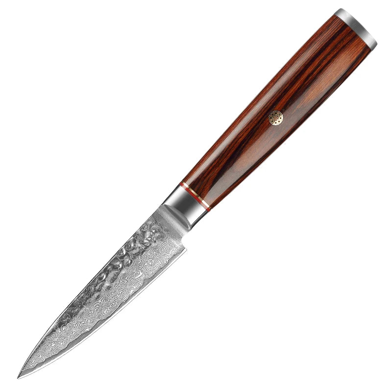 Classic 3.5 Inch Eco-Friendly Paring Knife Damascus Steel Sharp Fruit Peeling Knife Pakka Wood Handle Kitchen Knife TianJiao