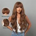 Wig Manufacturer Long Brown Natural Wave Synthetic Wigs with Bangs Copper Ginger Hair Wigs for Women Daily Use Heat Resistant