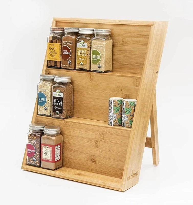 Hot Sale Wholesale Cheap Custom Bamboo 3 Tier Seasoning Box Kitchen Spice Rack Storage Rack