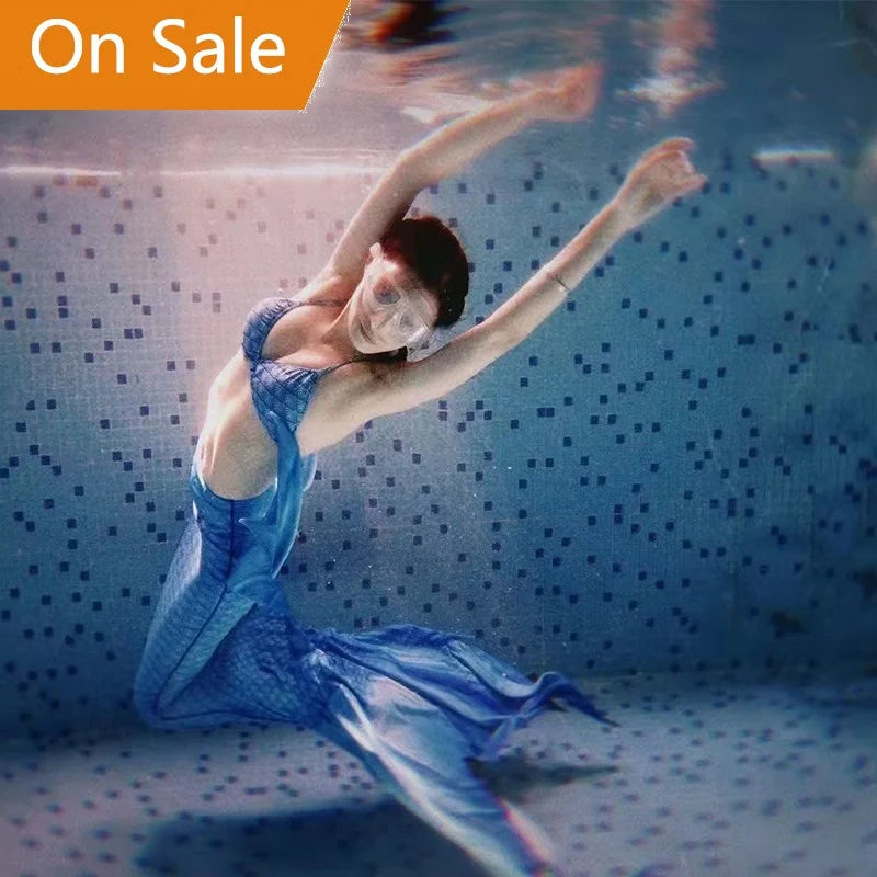 Adult Women's Professional Diving Mermaid Tail Dress 2 Piece Set Print Blue Eco-Friendly Anti-Uv Plus Size