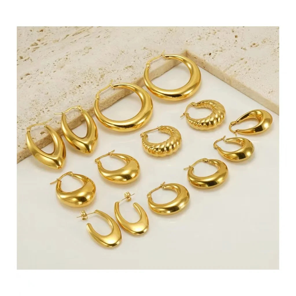 Stainless Steel 18K Gold Plated Geometric Hollow Big U Shape Earrings Waterproof Non Tarnish Hoop Buckle Earrings