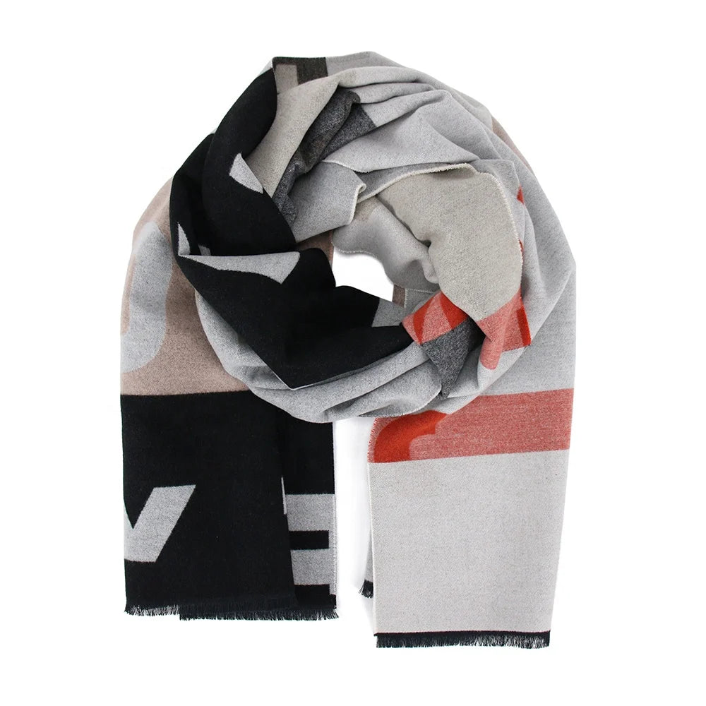 Fashionable Scarves Pure Handmade Factory Wholesale Gray Custom Brand Logo Woven Patterns Wool Scarf Men