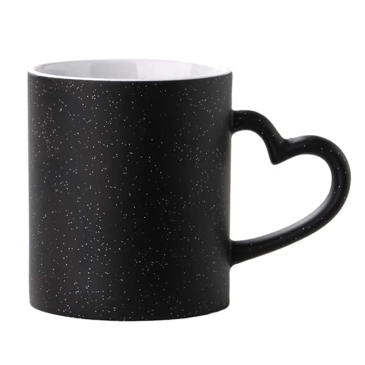 Wholesale 11oz Blank Glossy Sublimation Color Changing Magic Mug with Heart Shaped Handle