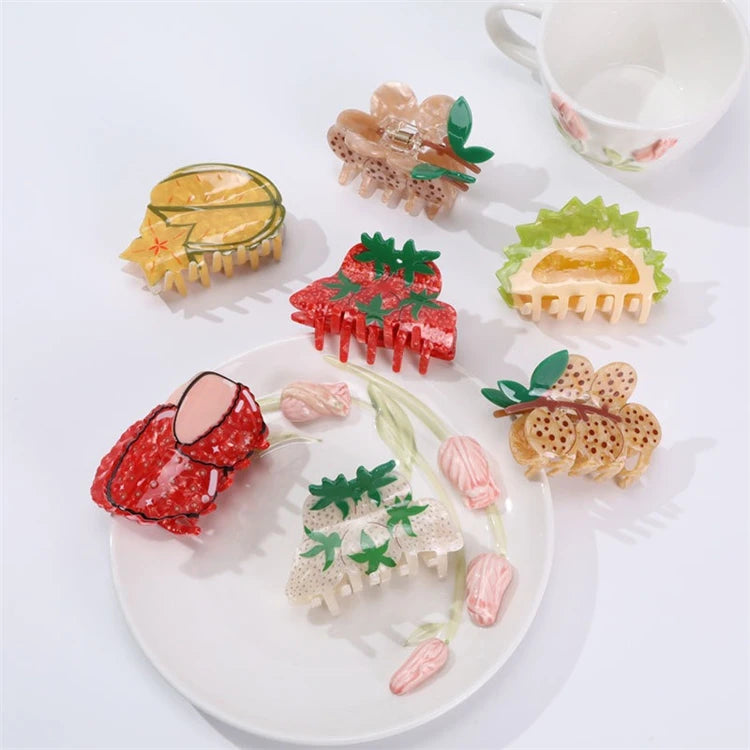 WoW Sheila Women's Hair Accessories Large New Cute Creative Fruit Fun Acetate Shark Clip Hair Claw Clips Girl Woman Wholesale