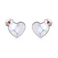 925 Sterling Silver Red Enamel Cross Nurse Heart Birthstone Crystal Stud Earrings for Women