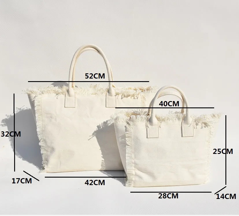 Summer Popular New Women Hot Selling Tassel Canvas Fringe Tote Bags Large Capacity Beach Handbags Beach Bag