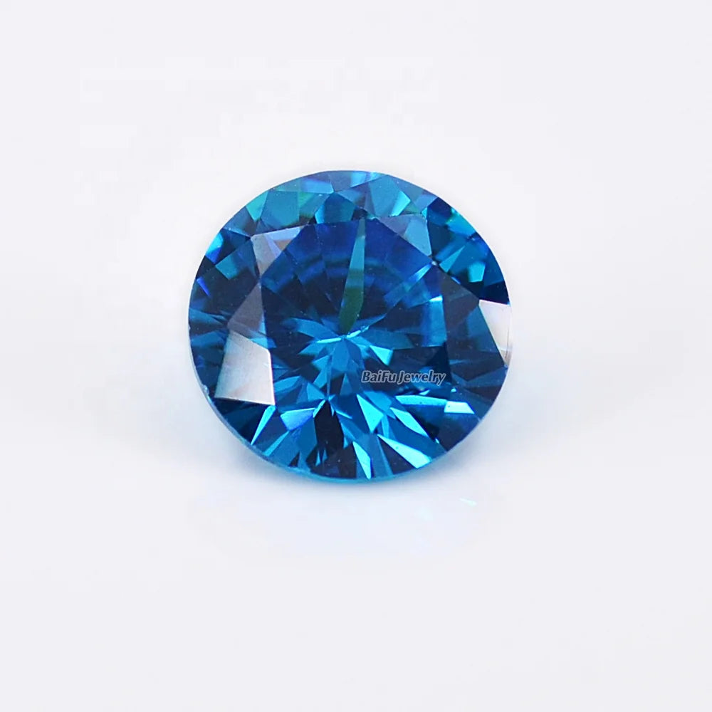 Baifu Jewelry Hot Sale 8mm Round Dark Blue Dark Aquamarine Cubic Zirconia for Ring Necklace Pendant