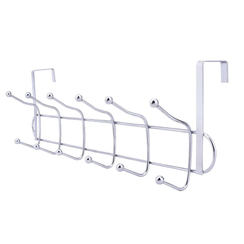 Metal Over the Door Hooks Plating Chrome Hooks Sliver Double Row 6 Hooks Clothes Wall Hanger