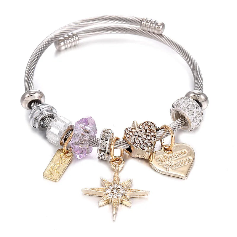 DIY Stainless Steel Charm Bracelet Star Love Crown Beads Bracelets Jewelry Accessories Wholesale for Women Girls