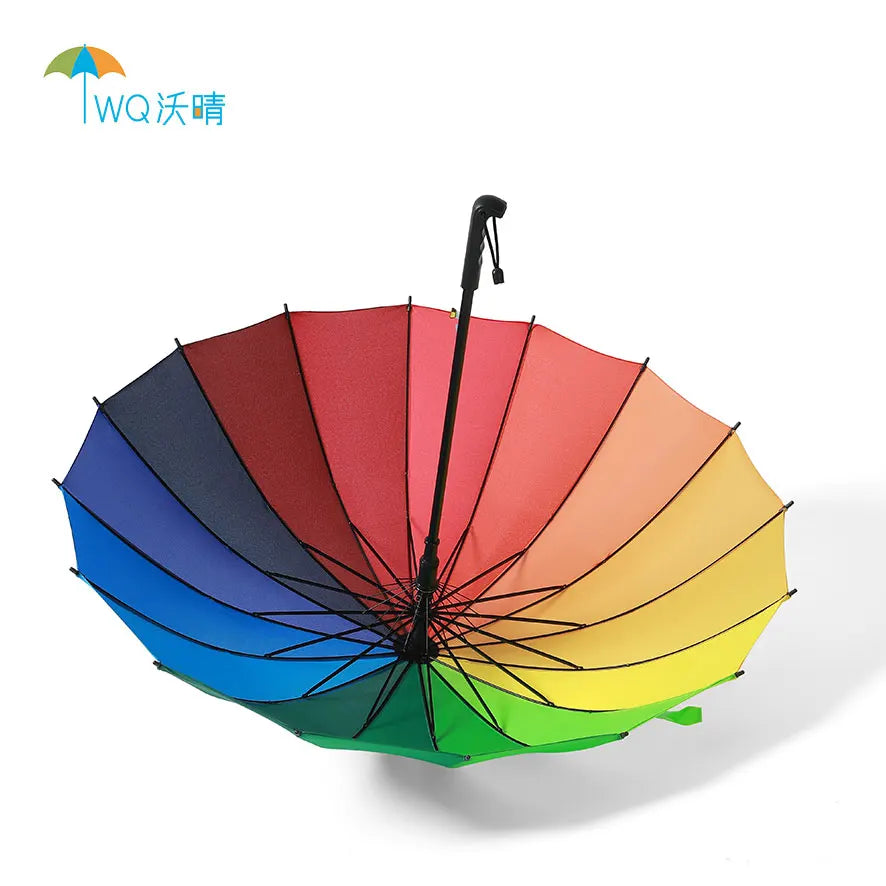Wholesale Custom Logo Printed 16k Straight Rainbow Minimalist Iron Frame Travel Golf Umbrellas Semi-Automatic Windproof Feature