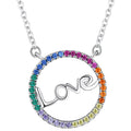 Wholesale Rhodium Plating Rainbow Cubic Zirconia 925 Sterling Silver LOVE Circle Pendant Necklace for Women