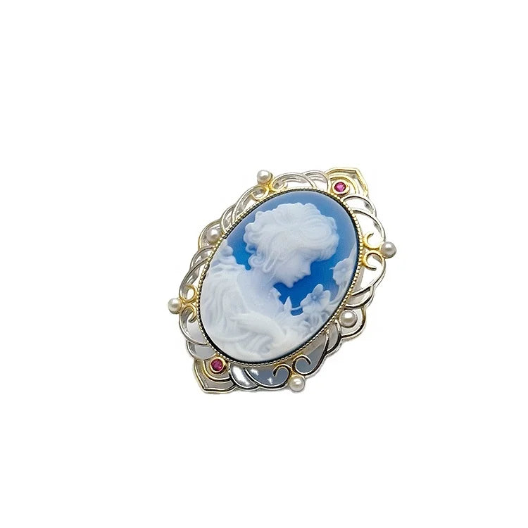 Victorian Style Oval Pin Brooch and Beauty Head Charm Pendant Jewelry Gold Plated 925 Silver 18K Gold